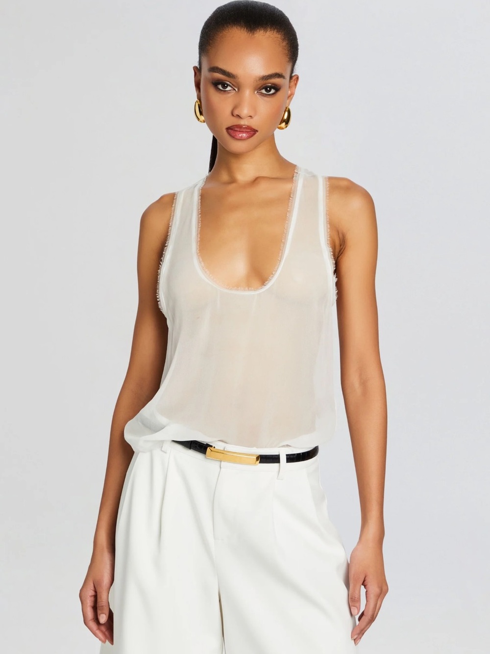 Retrofete Sheer Scoop-Neck Camisole in Cream
